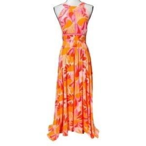 Elegant Pink and Orange Floral Maxi Dress